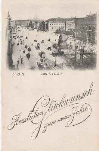 1000 BERLIN, Unter den Linden im Schnee, Neujahrskarte 1905