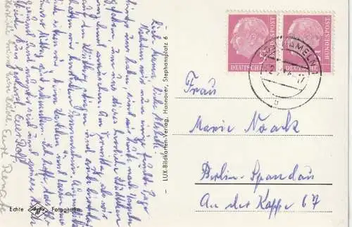 BUND - 1954, Michel 179, Bogenpaar, auf AK im Fernverkehr