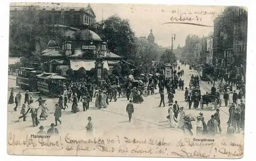 3000 HANNOVER, Georgstrasse 1903, sehr belebte Szene, Strassenbahnen, Droschken...