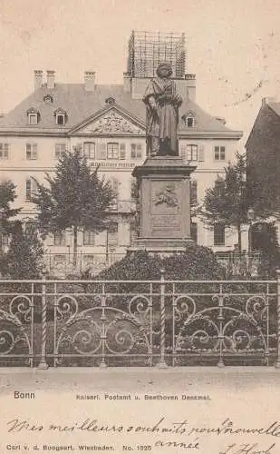 5300 BONN, Beethoven Denkmal, Kaiserl. Postamt, mit Telegraphenstation, Verlag Boogaart - Wiesbaden