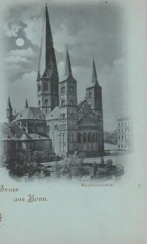 5300 BONN, Münsterkirche Mondscheinkarte, ca. 1900