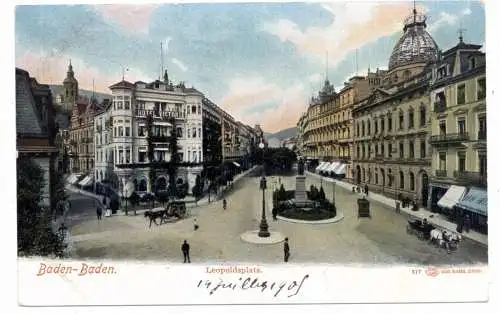 7570 BADEN - BADEN, Leopoldplatz, Hotel Victoria, Droschken, 1905