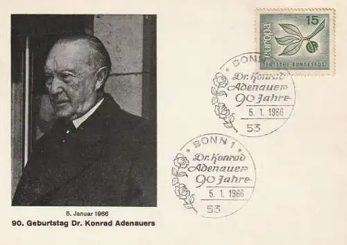 POLITIK - KONRAD ADENAUER, Gedenkkarte 90. Geburtstag