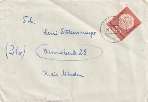 BUND - 1957, Michel 255, Stift Aschaffenburg, Einzelfrankatur, Wesel - Minden