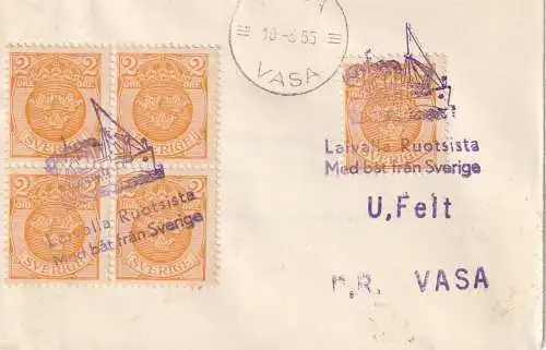 SVERIGE / SCHWEDEN - 1955, Schiffspost, Anlandungsstempel  Vaasa / Vasa