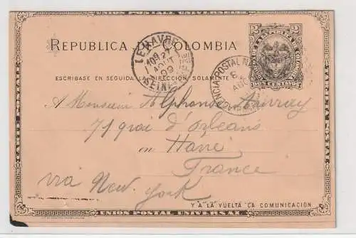 PANAMA / COLUMBIA  - 1899, postal stationery, 2ct black, Agencia Postal Nacional Panama - New York - France