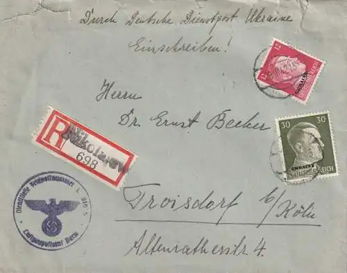 DEUTSCHE BESETZUNG UKRAINE - 1942, Einschreiben Nikolajew Handstempel, Feldpost Nr. L15333