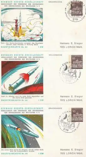 WELTRAUM / SPACE, Apollo-Mondflug auf 15 Privat-Ganzsachen / Apollo Moonflight Set of 15 Berlin Postal Stationeries