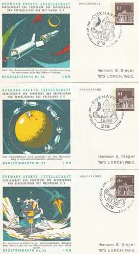 WELTRAUM / SPACE, Apollo-Mondflug auf 15 Privat-Ganzsachen / Apollo Moonflight Set of 15 Berlin Postal Stationeries