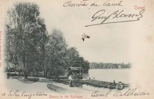 3500 KASSEL, Bassin in der Karlsaue, Kahnstation, 1900, Druckstelle