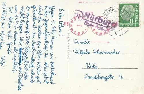 5489 NÜRBURG mit Burg, 1959, Landpoststempel "Nürburg über Adenau"