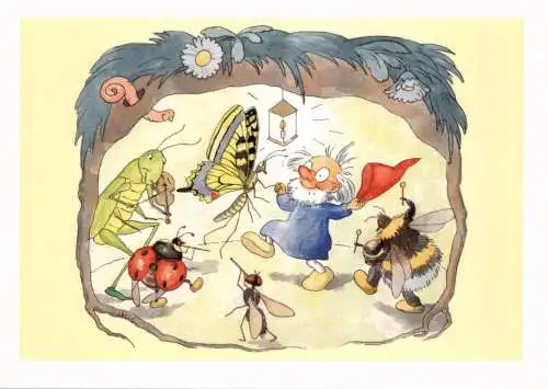 ZWERGE / Gnome / DWARFS / Nani, Tanzender Zwerg mit Insekten, Ida Bohatta, 2003