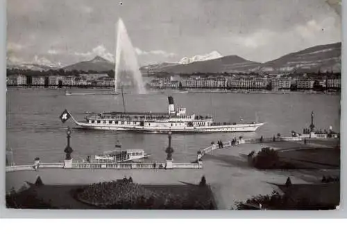 CH 1200 GENEVE / GENF GE, Blick über den See mit Passagierdampfer, 1955