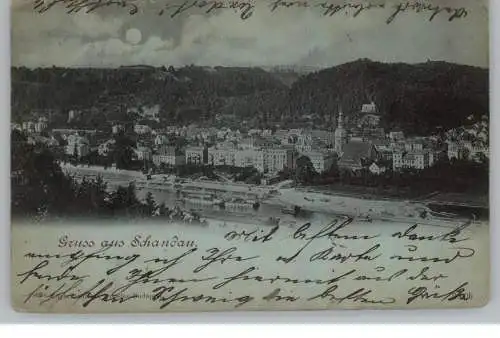 0-8320 BAD SCHANDAU, Blick über Elbe und Ort, Mondscheinkarte, 1899