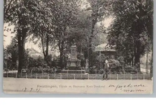 7410 REUTLINGEN, Planie & Hermann Kurz Denkmal, 1907