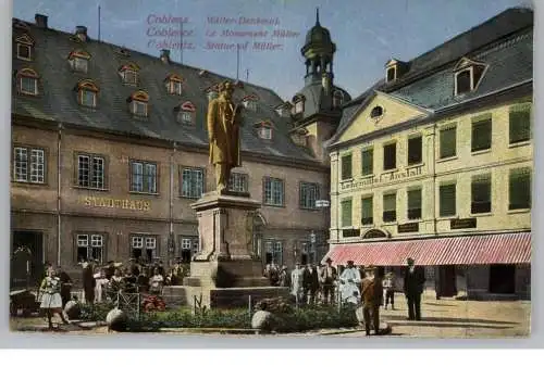5400 KOBLENZ, Jesuitenplatz, Johannes Müller Denkmal, Stadthaus, Lehrmittel-Anstalt, belebte Szene