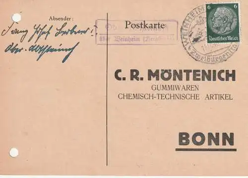 6940 WEINHEIM, Postgeschichte, 3 Landpoststempel "Ober-Abtssteinach über Weinheim", 1940 / 41