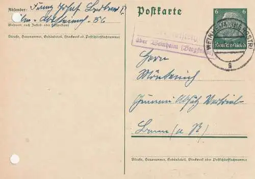 6940 WEINHEIM, Postgeschichte, 3 Landpoststempel "Ober-Abtssteinach über Weinheim", 1940 / 41