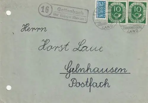 6466 GRÜNDAU - GETTENBACH, Postgeschichte, "Landpoststempel "Gettenbach über Büdingen", 1951