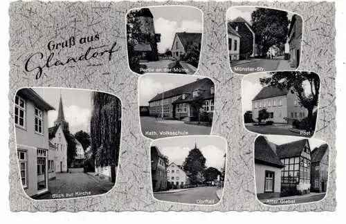 4519 GLANDORF, Windmühle,Volksschule, Postamt, Strassenpartie an der Kirche, Münster-Strasse, ..... 1961