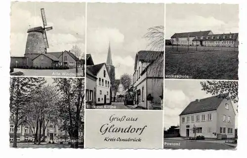 4519 GLANDORF, Windmühle, Hospital, Volksschule, Postamt, Strassenpartie an der Kirche, 1961