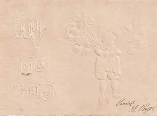 NEUJAHR - 1900, Zwerg mit Kleeblättern, Prägekarte, keine AK