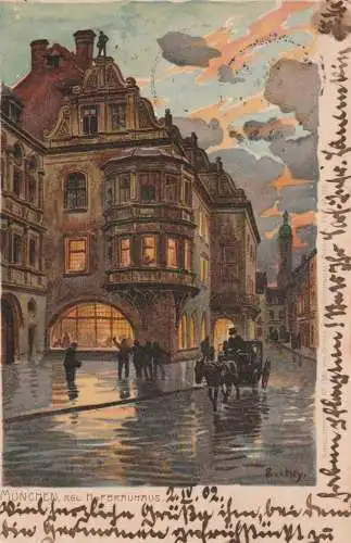 KÜNSTLER - ARTIST - PAUL HEY, Lithographie "Kgl. Hofbräuhaus" München, 1902