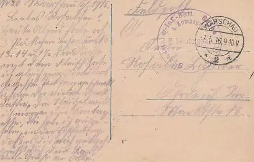 PL 00-001 WARSZAWA / WARSCHAU, Nowy Most, deutsche Feldpost 1916, Inf. Regt. Gotha