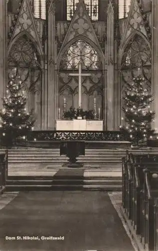 0-2200 GREIFSWALD, Dom St. Nikolai, Altar, Weihnachtsdekoration, 1965