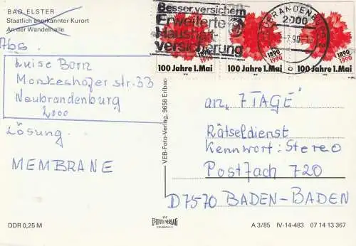 DDR - 1990, Michel 3323, Tag der Arbeit, portogerechte Mehrfachfrankatur 3.7.1990