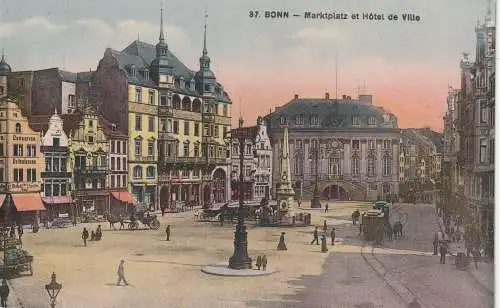 5300 BONN, Marktplatz / Rathaus / Droschken / Strassenbahn während der franz. Besetzung