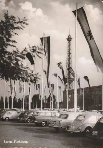 1000 BERLIN - WESTEND, Funkturm, Messe, VW-Käfer, FIAT, BORGWARD, 1961, kl. Druckstelle