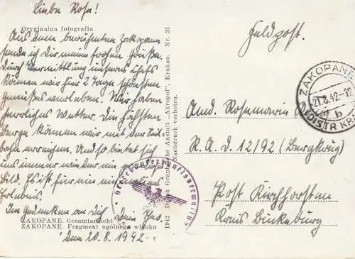 PL 34-500 ZAKOPANE, Gesamtansicht 1942, Deutsche Feldpost, Heeresunterkunftsverwaltung