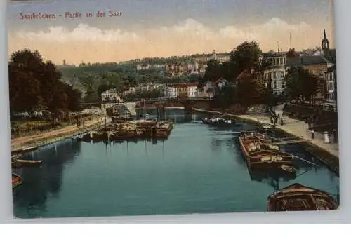 6600 SAARBRÜCKEN, Frachtschiffe auf der Saar, 1919, Verlag Stengel