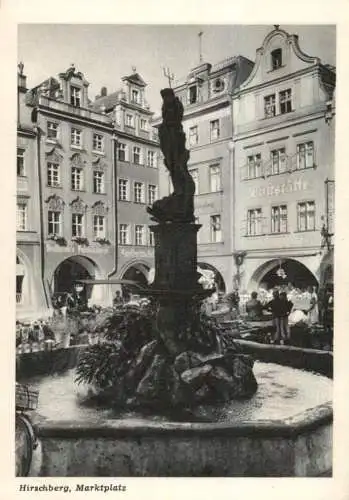 NIEDER - SCHLESIEN - HIRSCHBERG / JELENA GORA, Marktplatz mit Brunnen, Nachkriegskarte