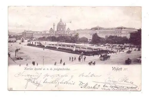 A 1000 WIEN / VIDEN, Karlskirche & Polytechnikum, 1901, belebte Szene