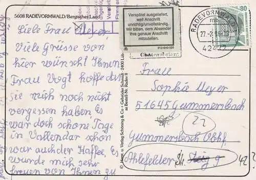 BUND - 1996, Michel 1342 AK Einzelfrankatur mit Verspätet Label