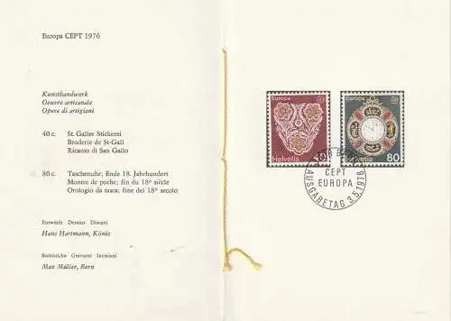 SCHWEIZ - 1976, Geschenkheft EUROPA 1976  Zumstein 576/577 mit 577.2.01.b roter Punkt in der 0