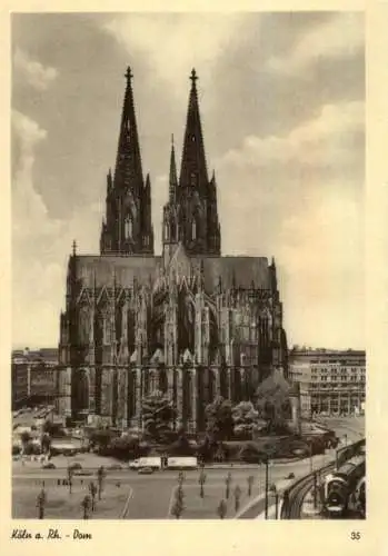 5000  KÖLN, KÖLNER DOM, Blick von Osten, 50er Jahre, mit Bahnhof, Neubepflanzung, Dombauhütte...