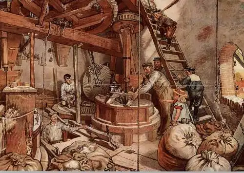 BERUFE - Arbeit in einer Mühle, Künstler-Karte