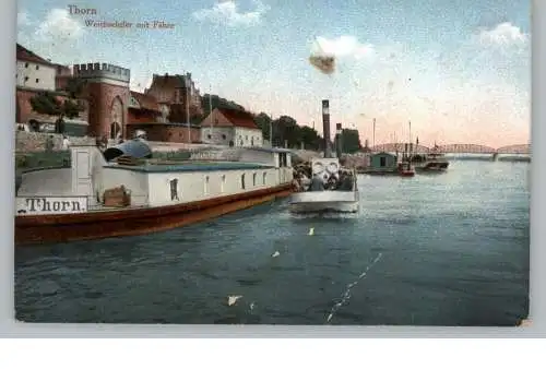 WESTPREUSSEN - THORN / TORUN, Weichselfähre, Frachtschiff, 1916, Druckstelle