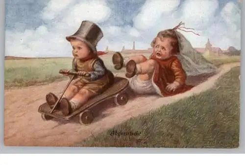 KINDER - "Abgerutscht", Künstler-Karte Wally Fialkowska