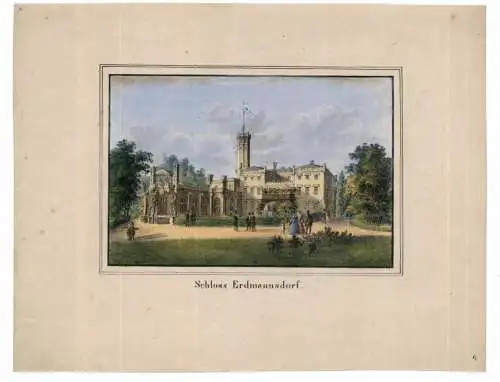 NIEDER - SCHLESIEN - ERDMANNSDORF / MYSLAKOWICE, Schloß, kolorierter Kupferstich, ca. 1850, 18 x 14,5 cm