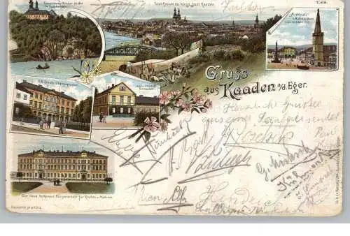 BÖHMEN & MÄHREN - KAADEN an der Eger / KADAN, Lithographie, 6 Ansichten, min. Einriss am Oberrand