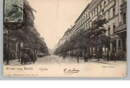 1000 BERLIN - KREUZBERG, Ritterstrasse, belebte Szene, 1903, kl. Druckstelle