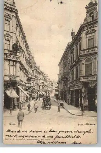 5300 BONN, Poststrasse, Hotel Continental, Kutsche, 1901, Verlag Boogaart