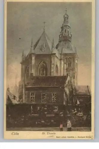 5000  KÖLN, Kirchen, St. Ursula, Künstler-Karte Hermann Killian, Firmenlochung / Perfin, 1908
