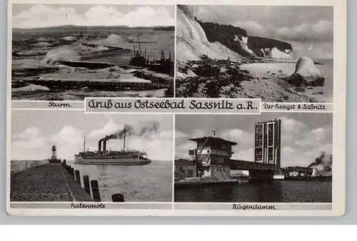 0-2355 SASSNITZ / Rügen, Hafenmole mit Fähre, Rügendamm, Sturm, Der Hengst...1941