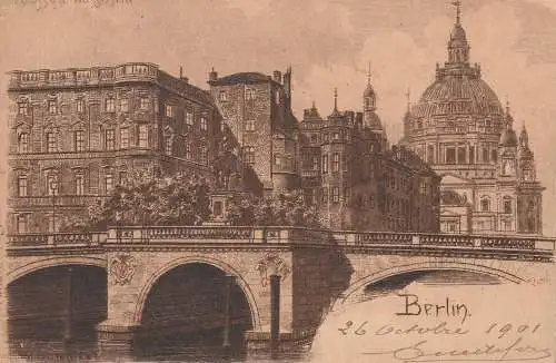 1000 BERLIN, Schlossbrücke, Künstler-Karte Carl Jander, 1901