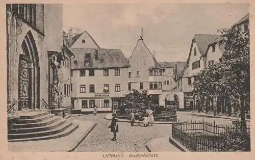 6250 LIMBURG, Bischofsplatz, Bäckerei Strunk, belebte Szene
